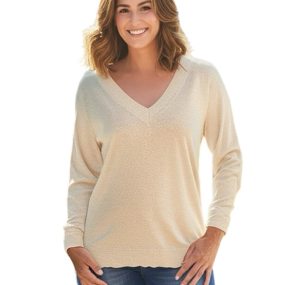 NWT Worthington Women’s Gold Metallic Long Sleeve Sweater Lightweight Knit Sz 1X - Picture 1 of 13